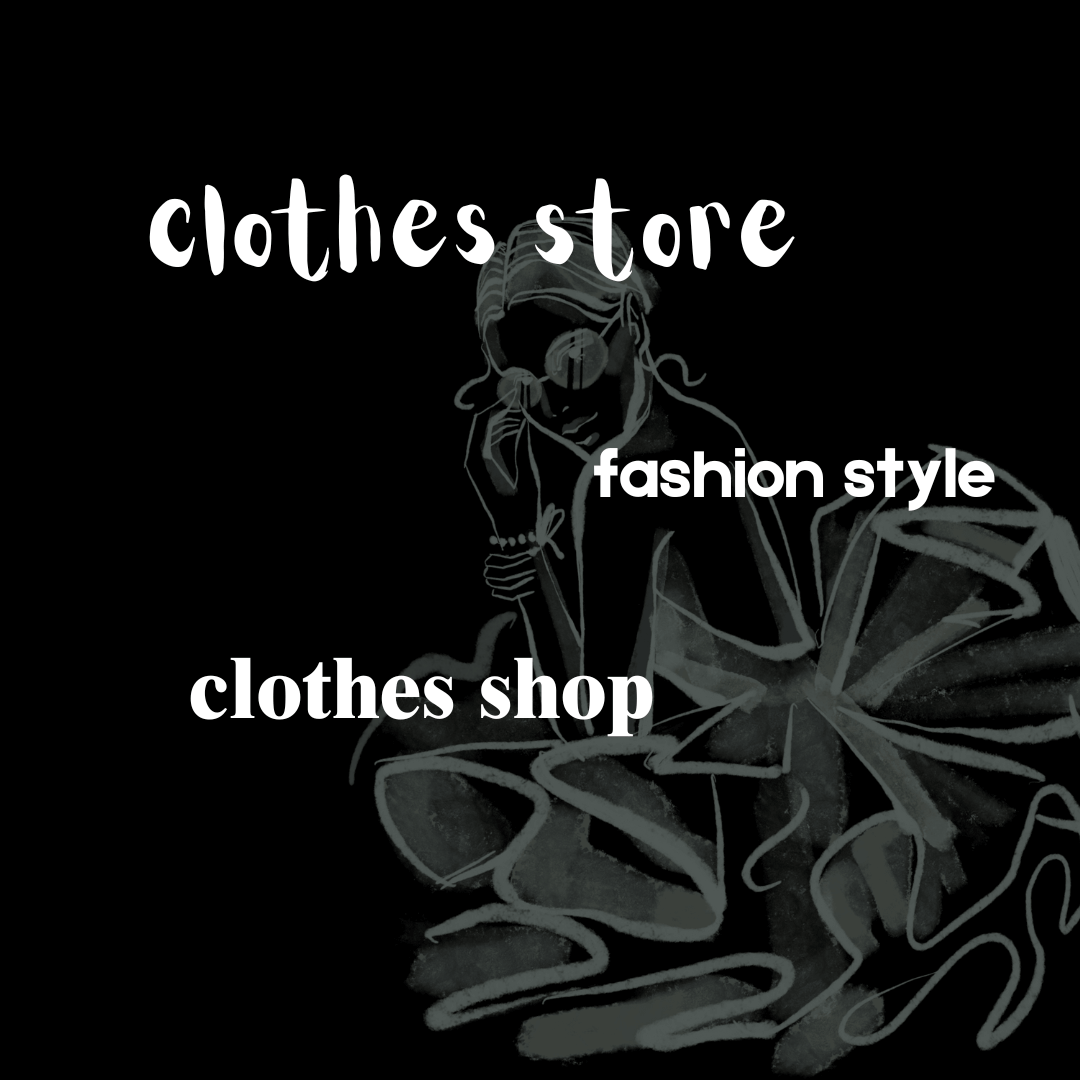 A young to mid-age ballerina in a delicate white tutu gazes directly at the viewer, surrounded by floating elegant white creative words reading “Clothes store, fashion style, clothes shop”.
